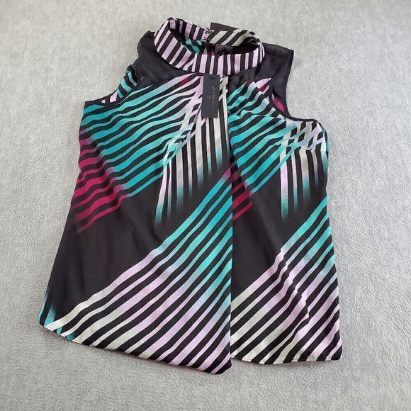 Worthington Top Womens Small Black Striped Chiffon Sleeveless Halter Neck Tank - Picture 1 of 11
